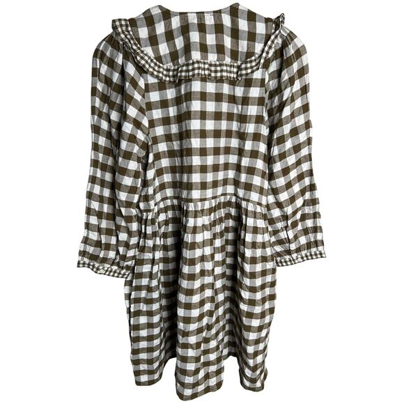 Madewell Medium NWT Gingham Collared Puff Sleeve Mini Dress Brown - Picture 2 of 6